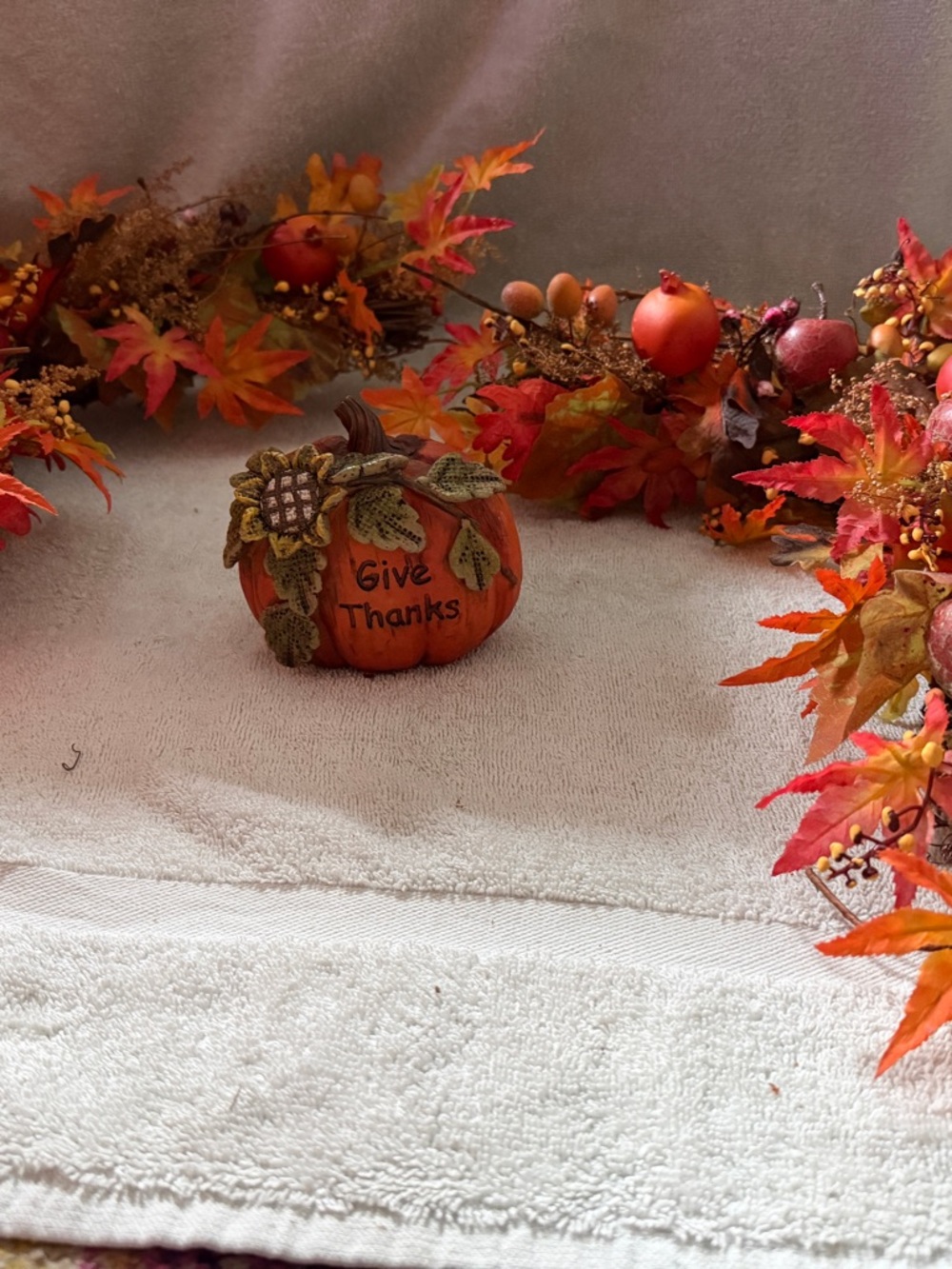 Give Thanks Decorative Pumpkin Figurine - Orange